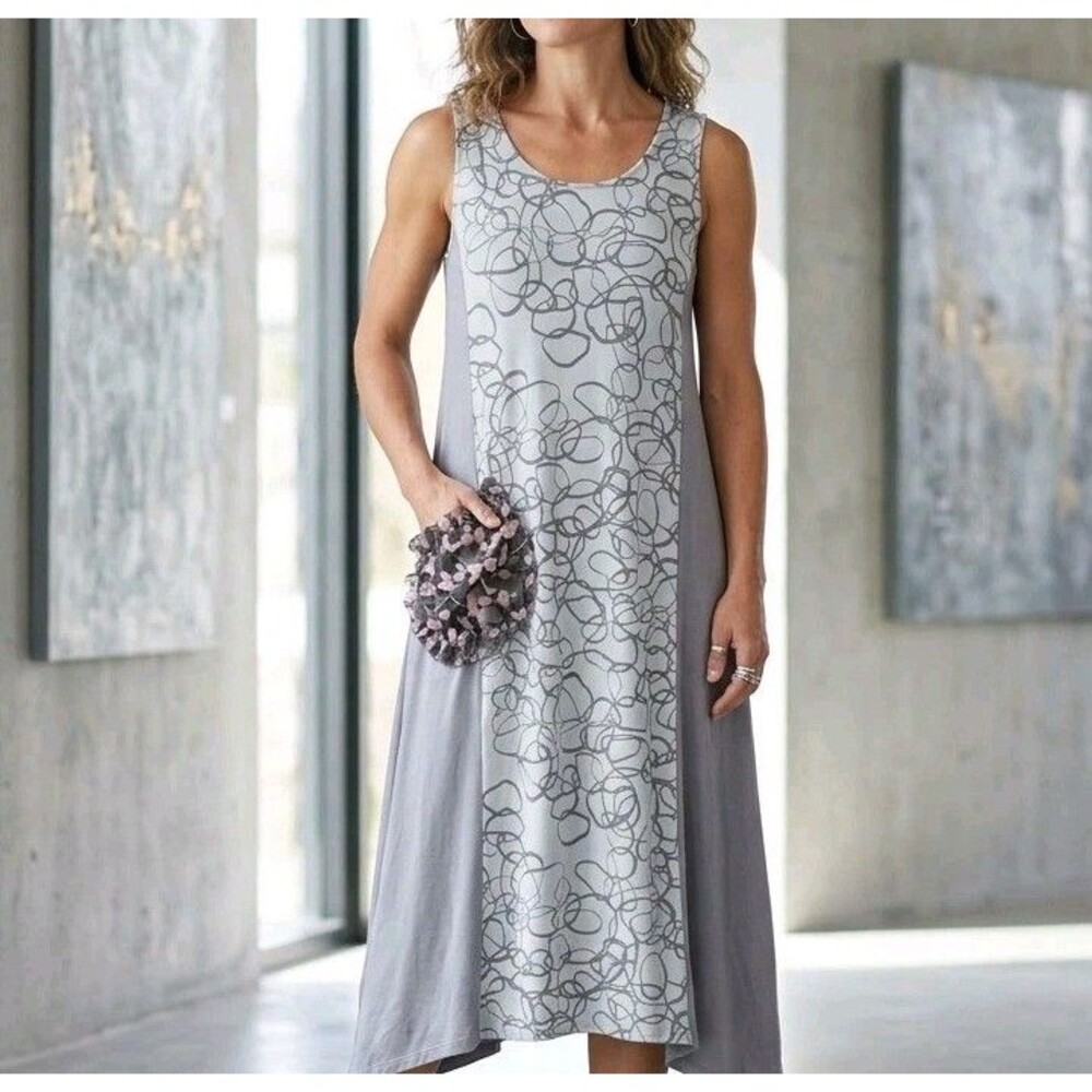 Liv by Habitat Sleeveless Artsy Printed Lagenlook Midi Maxi Dress Size Small